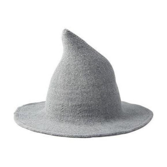Knit Witch Wizard Hat Wired Brim Foldable Grey Costume Halloween Cosplay - Picture 1 of 8